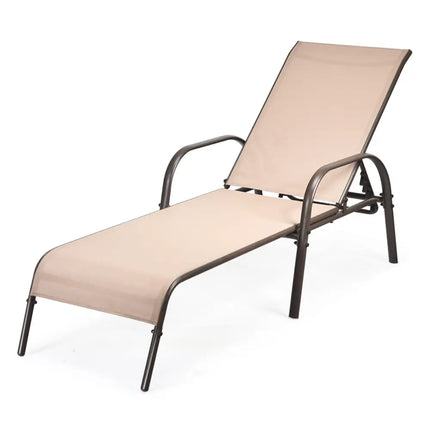 Adjustable Patio Chaise Folding Lounge Chair with Backrest-Brown - Brown - Outdoor Chaise Lounges
