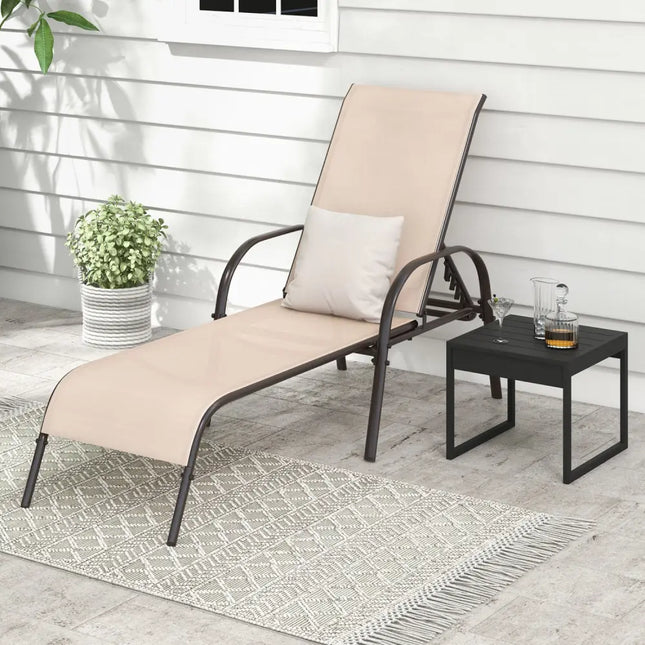 Adjustable Patio Chaise Folding Lounge Chair with Backrest-Brown - Brown - Outdoor Chaise Lounges