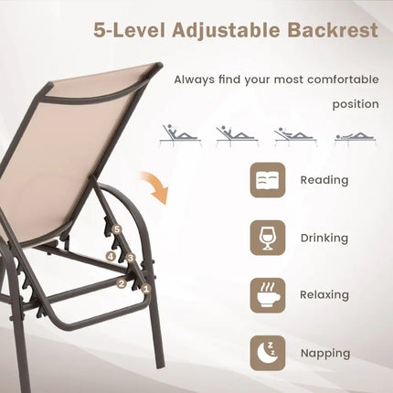 Adjustable Patio Chaise Folding Lounge Chair with Backrest-Brown - Brown - Outdoor Chaise Lounges
