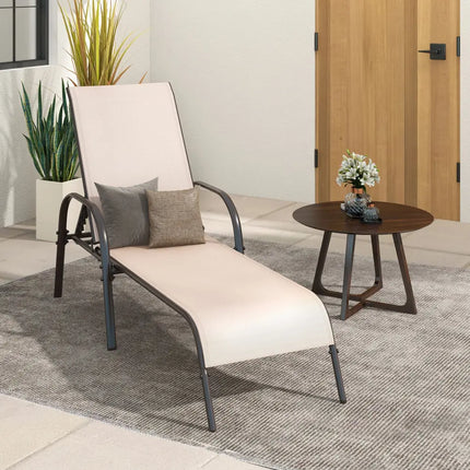 Adjustable Patio Chaise Folding Lounge Chair with Backrest-Brown - Brown - Outdoor Chaise Lounges