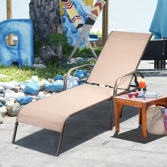Adjustable Patio Chaise Folding Lounge Chair with Backrest-Brown - Brown - Outdoor Chaise Lounges