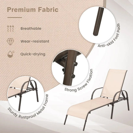 Adjustable Patio Chaise Folding Lounge Chair with Backrest-Brown - Brown - Outdoor Chaise Lounges