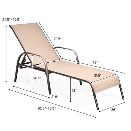 Adjustable Patio Chaise Folding Lounge Chair with Backrest-Brown - Brown - Outdoor Chaise Lounges