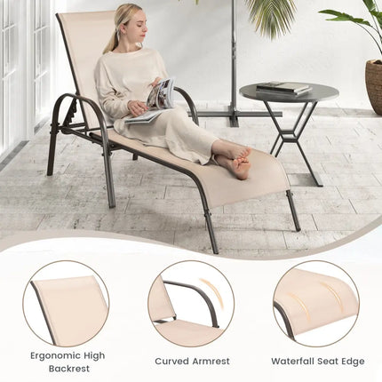 Adjustable Patio Chaise Folding Lounge Chair with Backrest-Brown - Brown - Outdoor Chaise Lounges