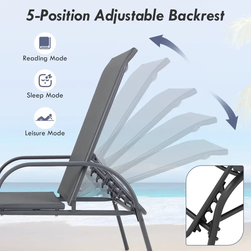 Adjustable Patio Chaise Folding Lounge Chair with Backrest-Dark Gray - Dark Gray - Outdoor Chaise Lounges