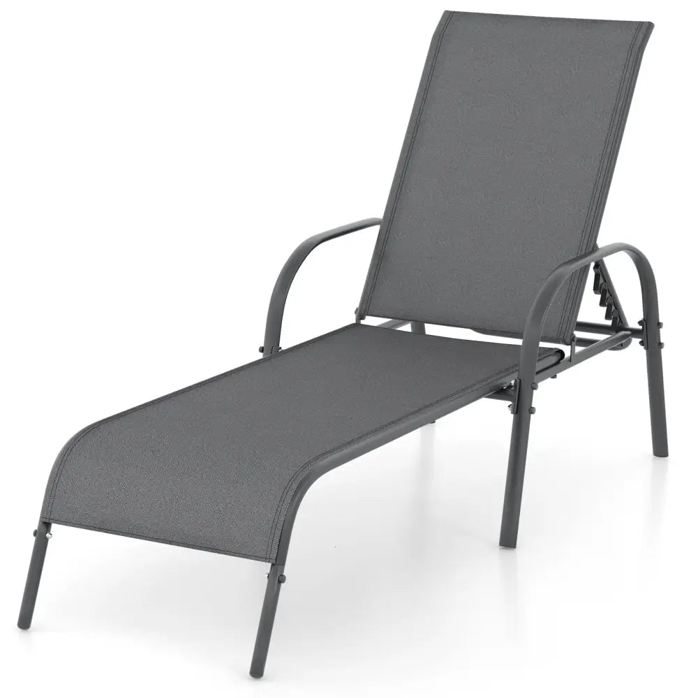 Adjustable Patio Chaise Folding Lounge Chair with Backrest-Dark Gray - Dark Gray - Outdoor Chaise Lounges