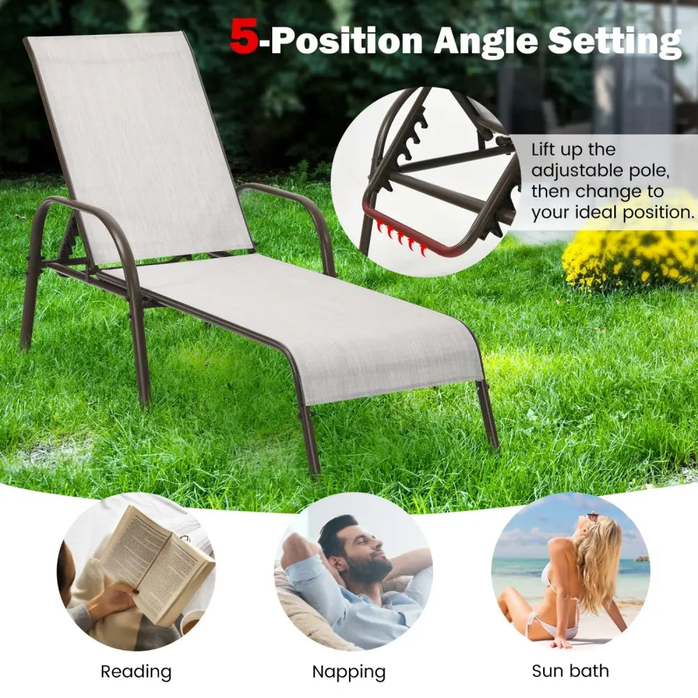 Adjustable Patio Chaise Folding Lounge Chair with Backrest-Gray - Gray - Outdoor Chaise Lounges