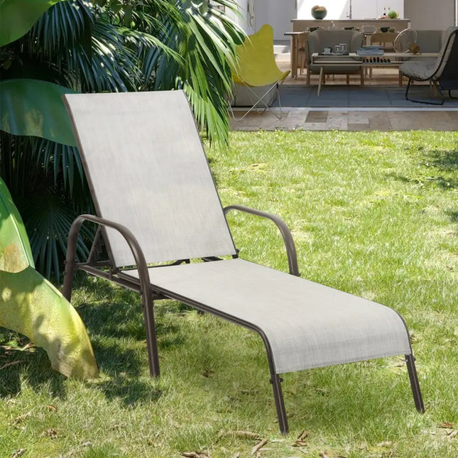 Adjustable Patio Chaise Folding Lounge Chair with Backrest-Gray - Gray - Outdoor Chaise Lounges