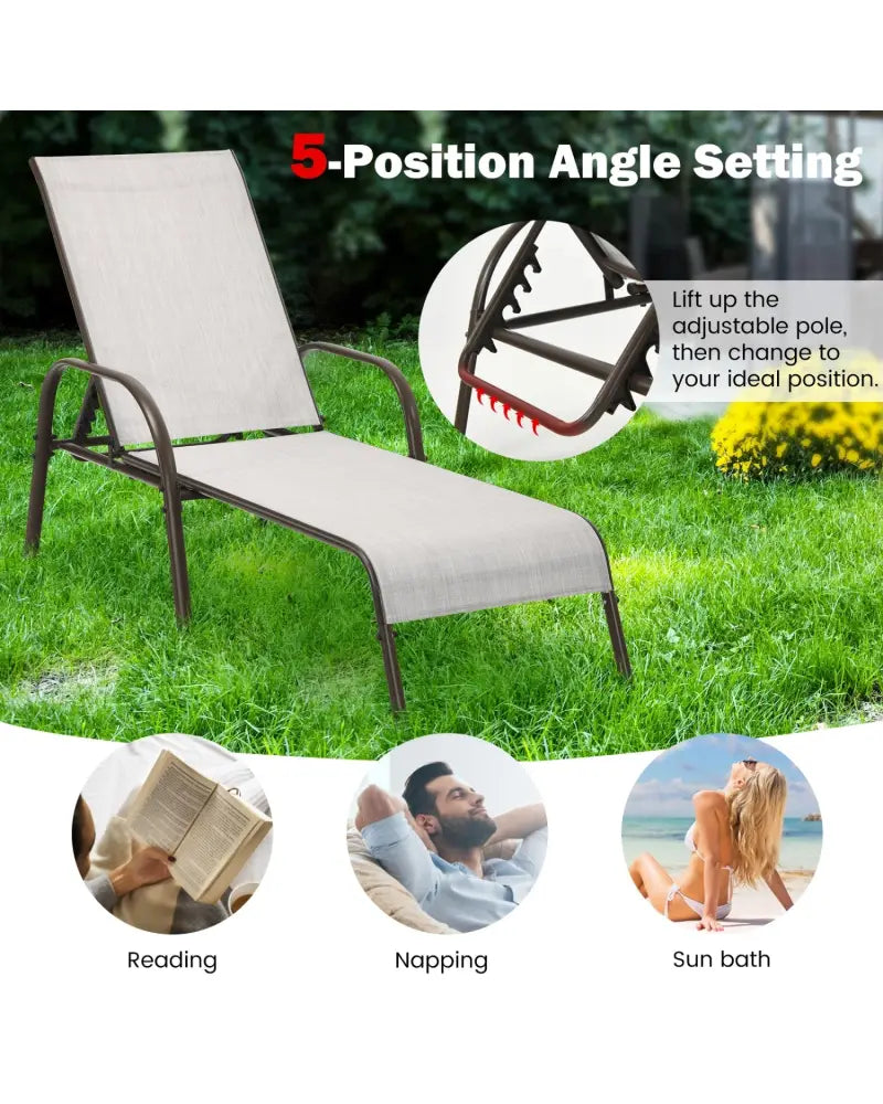 Adjustable Patio Chaise Folding Lounge Chair with Backrest-Gray - Gray - Outdoor Chaise Lounges