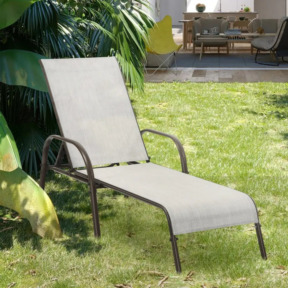 Adjustable Patio Chaise Folding Lounge Chair with Backrest-Gray - Gray - Outdoor Chaise Lounges
