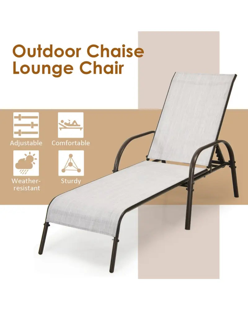 Adjustable Patio Chaise Folding Lounge Chair with Backrest-Gray - Gray - Outdoor Chaise Lounges