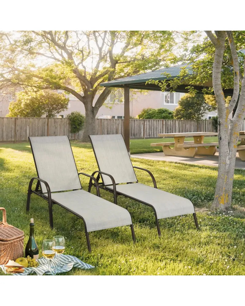 Adjustable Patio Chaise Folding Lounge Chair with Backrest-Gray - Gray - Outdoor Chaise Lounges