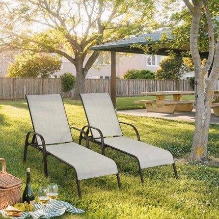 Adjustable Patio Chaise Folding Lounge Chair with Backrest-Gray - Gray - Outdoor Chaise Lounges