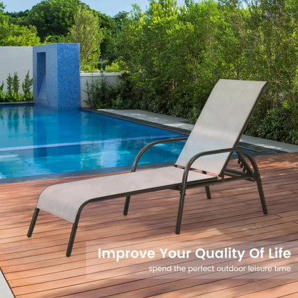 Adjustable Patio Chaise Folding Lounge Chair with Backrest-Gray - Gray - Outdoor Chaise Lounges