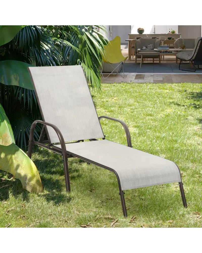 Adjustable Patio Chaise Folding Lounge Chair with Backrest-Gray - Gray - Outdoor Chaise Lounges