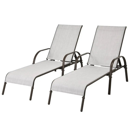 Adjustable Patio Chaise Folding Lounge Chair with Backrest-Gray - Gray - Outdoor Chaise Lounges