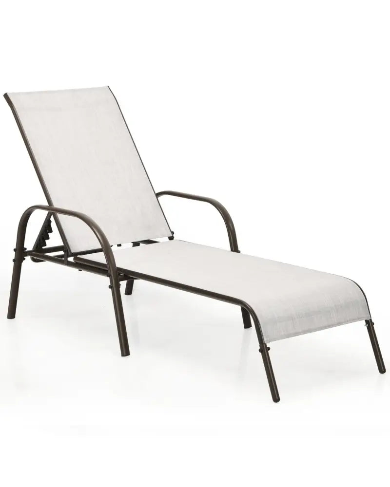 Adjustable Patio Chaise Folding Lounge Chair with Backrest-Gray - Gray - Outdoor Chaise Lounges