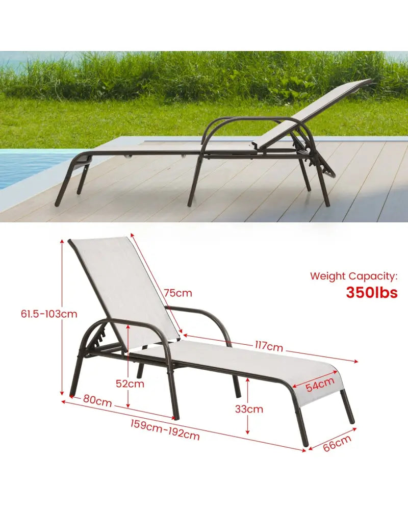 Adjustable Patio Chaise Folding Lounge Chair with Backrest-Gray - Gray - Outdoor Chaise Lounges