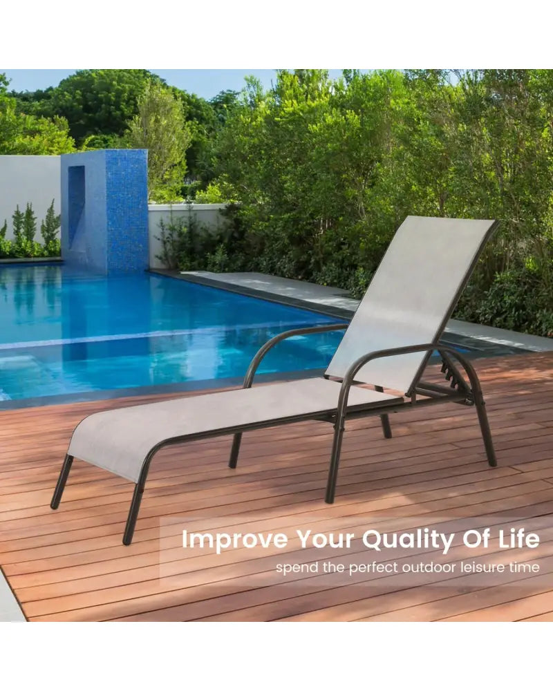 Adjustable Patio Chaise Folding Lounge Chair with Backrest-Gray - Gray - Outdoor Chaise Lounges