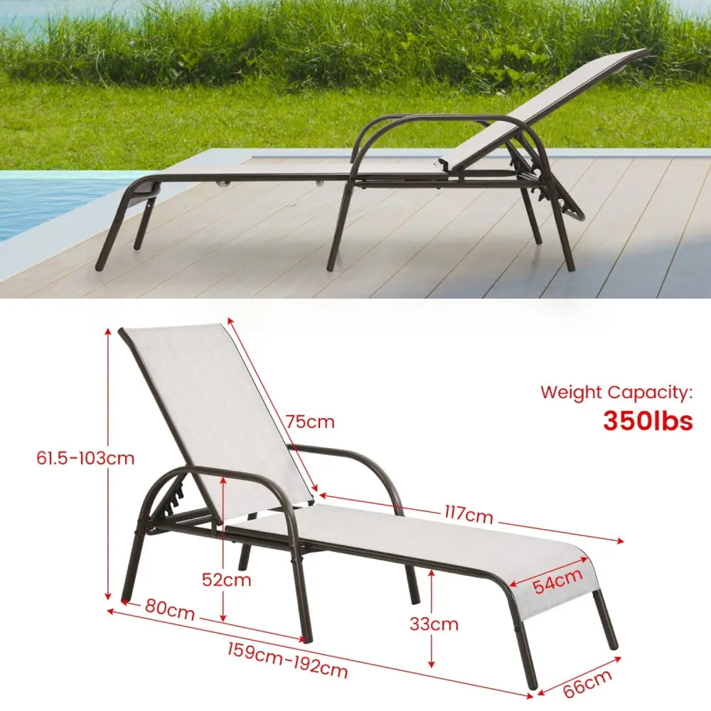 Adjustable Patio Chaise Folding Lounge Chair with Backrest-Gray - Gray - Outdoor Chaise Lounges