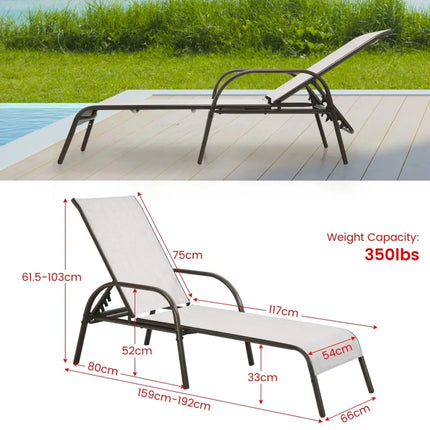 Adjustable Patio Chaise Folding Lounge Chair with Backrest-Gray - Gray - Outdoor Chaise Lounges