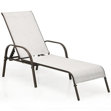 Adjustable Patio Chaise Folding Lounge Chair with Backrest-Gray - Gray - Outdoor Chaise Lounges