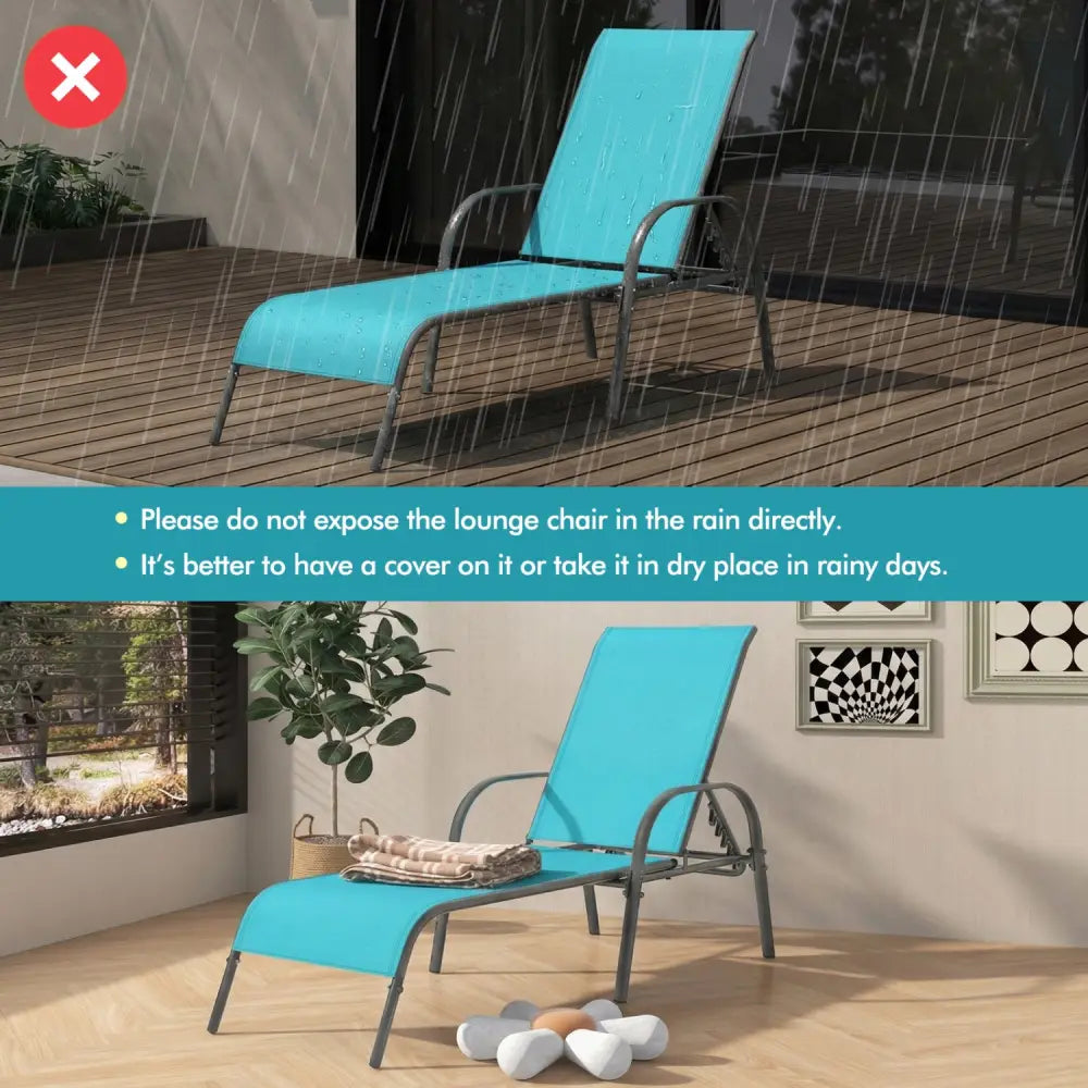 Adjustable Patio Chaise Folding Lounge Chair with Backrest-Turquoise - Turquoise - Outdoor Chaise Lounges