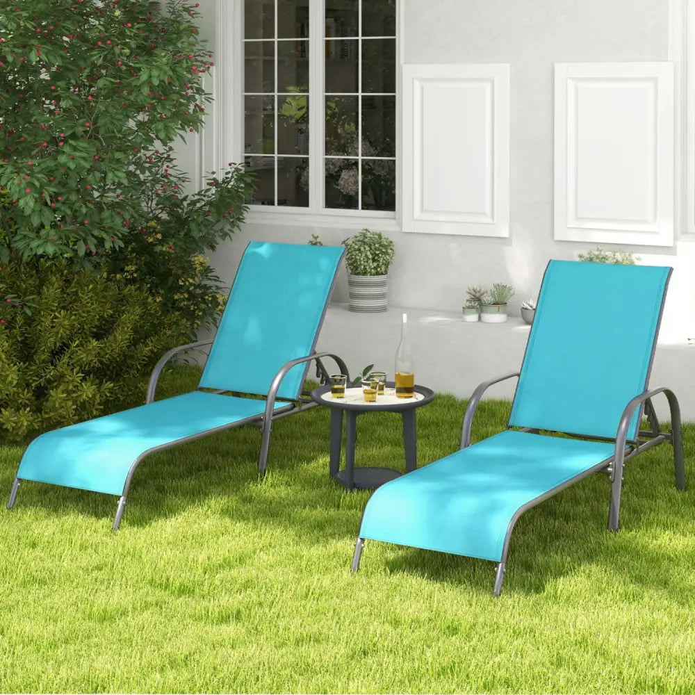 Adjustable Patio Chaise Folding Lounge Chair with Backrest-Turquoise - Turquoise - Outdoor Chaise Lounges