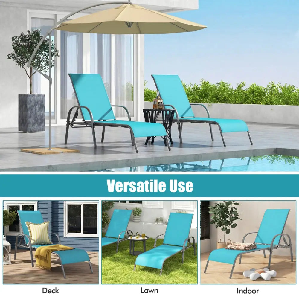 Adjustable Patio Chaise Folding Lounge Chair with Backrest-Turquoise - Turquoise - Outdoor Chaise Lounges