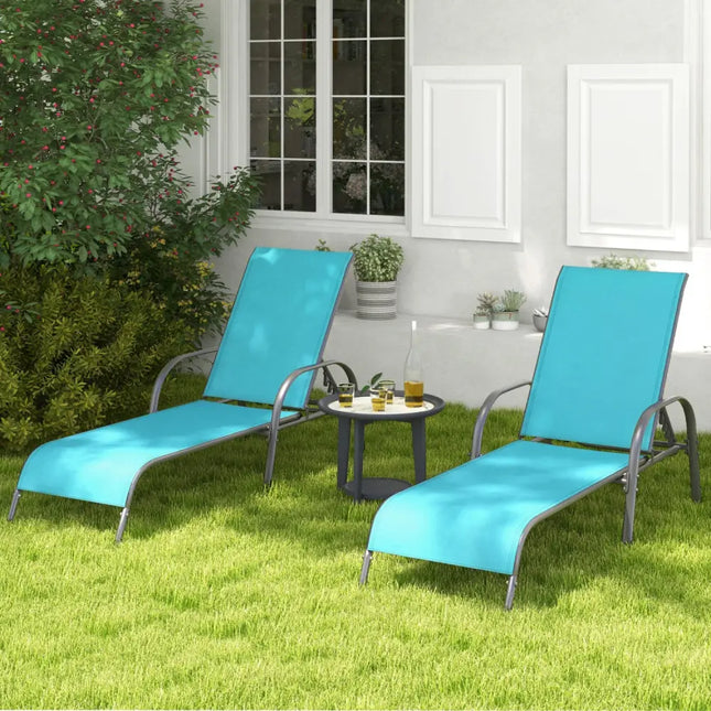 Adjustable Patio Chaise Folding Lounge Chair with Backrest-Turquoise - Turquoise - Outdoor Chaise Lounges