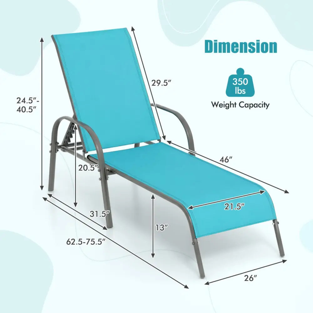 Adjustable Patio Chaise Folding Lounge Chair with Backrest-Turquoise - Turquoise - Outdoor Chaise Lounges
