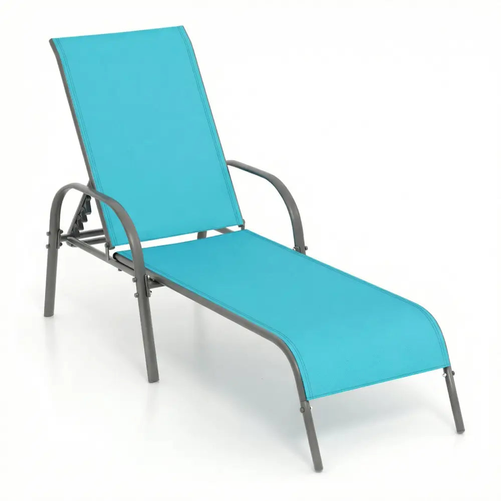Adjustable Patio Chaise Folding Lounge Chair with Backrest-Turquoise - Turquoise - Outdoor Chaise Lounges