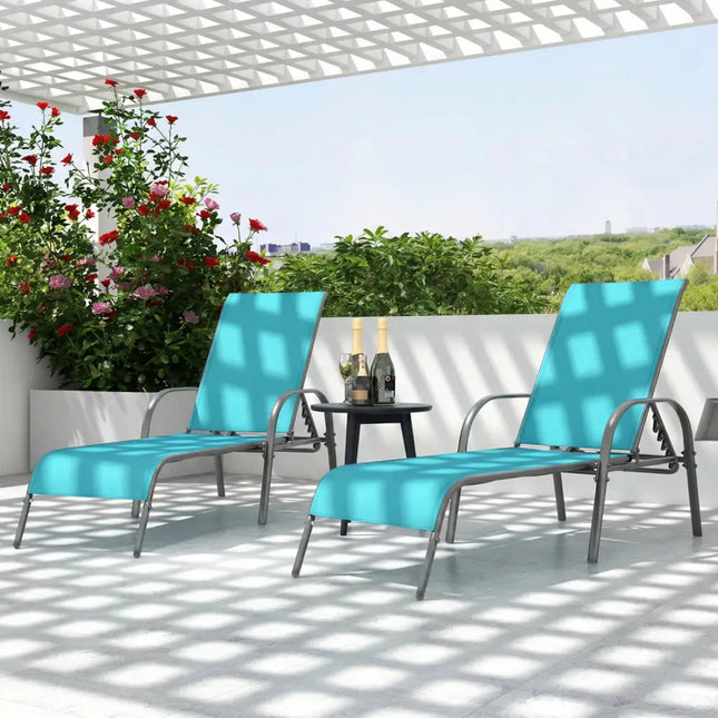 Adjustable Patio Chaise Folding Lounge Chair with Backrest-Turquoise - Turquoise - Outdoor Chaise Lounges
