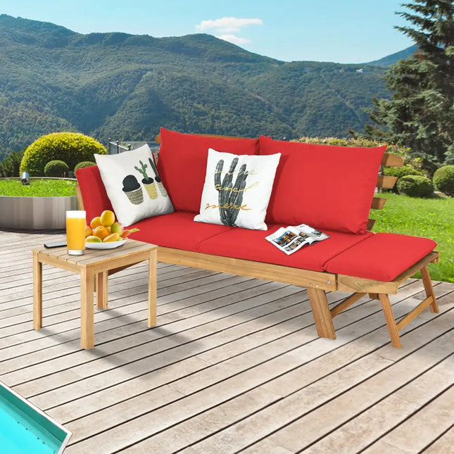 Adjustable Patio Convertible Sofa with Thick Cushion-Red - Red - Outdoor Benches