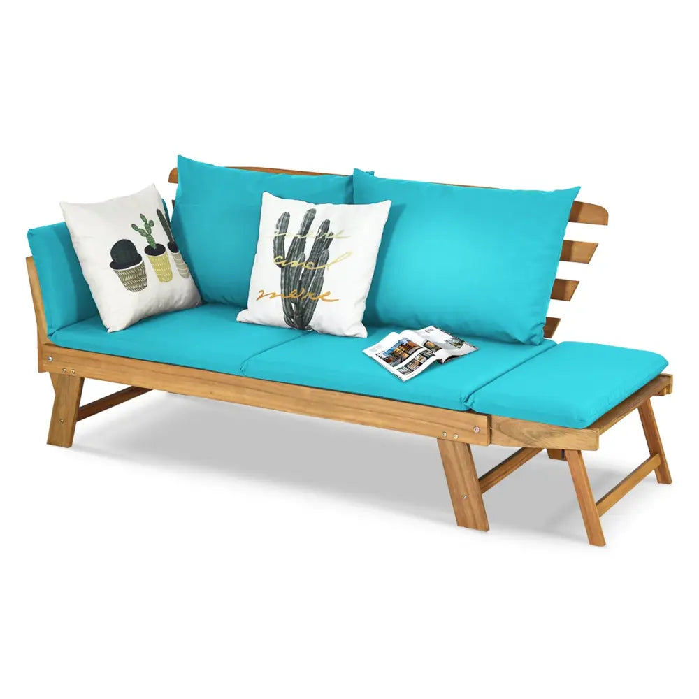 Adjustable Patio Convertible Sofa with Thick Cushion-Turquoise - Turquoise - Outdoor Benches
