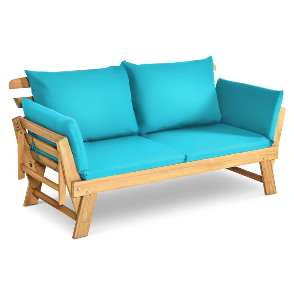 Adjustable Patio Convertible Sofa with Thick Cushion-Turquoise - Turquoise - Outdoor Benches