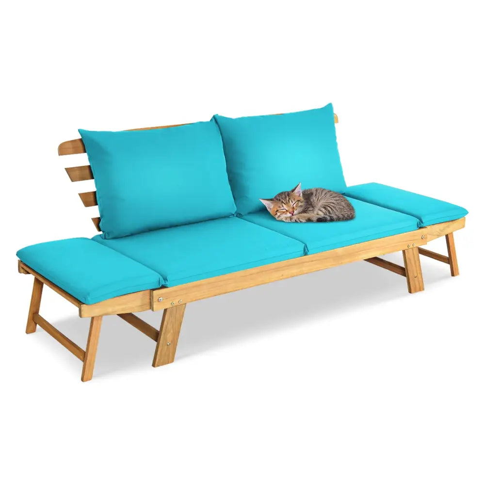 Adjustable Patio Convertible Sofa with Thick Cushion-Turquoise - Turquoise - Outdoor Benches