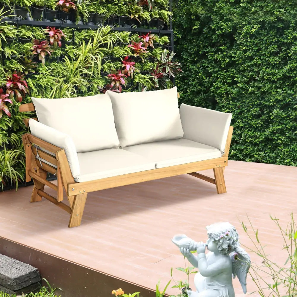 Adjustable Patio Convertible Sofa with Thick Cushion-White - White - Outdoor Benches
