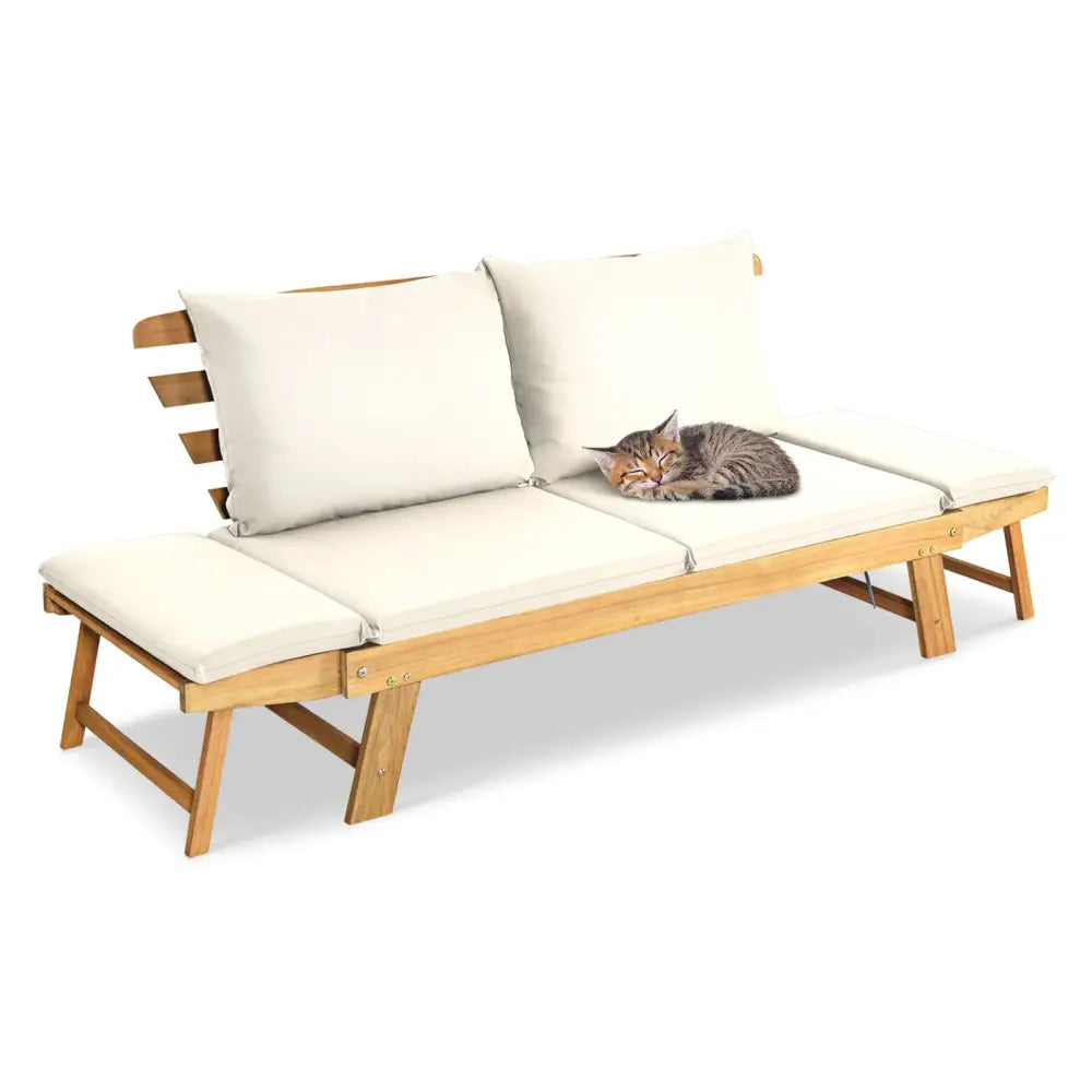 Adjustable Patio Convertible Sofa with Thick Cushion-White - White - Outdoor Benches