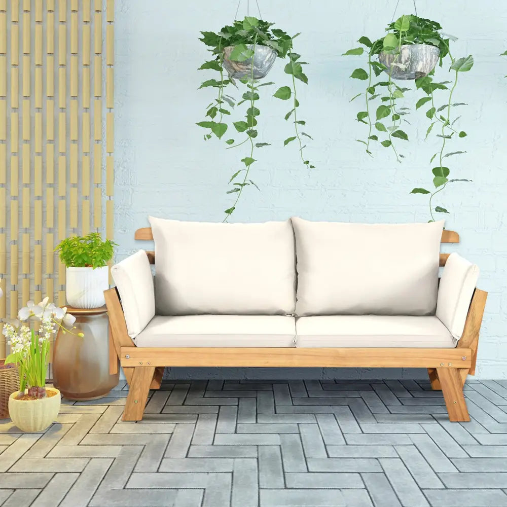 Adjustable Patio Convertible Sofa with Thick Cushion-White - White - Outdoor Benches