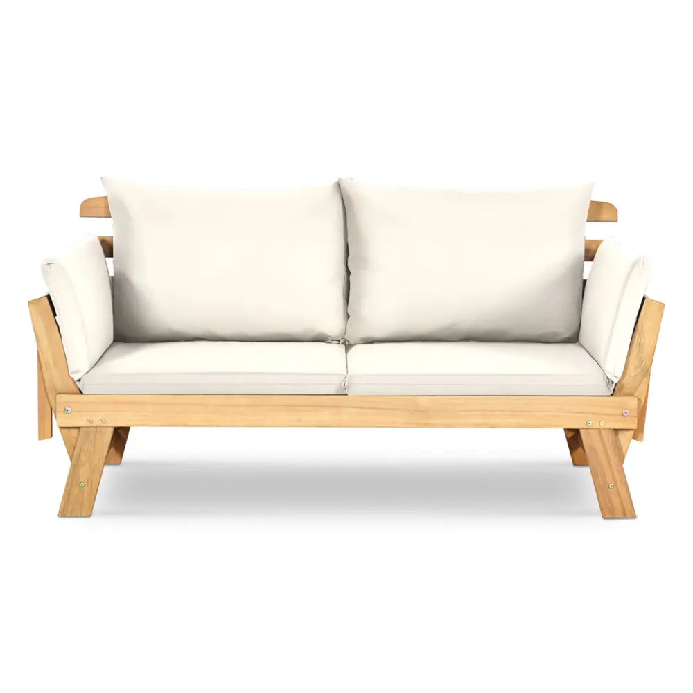 Adjustable Patio Convertible Sofa with Thick Cushion-White - White - Outdoor Benches