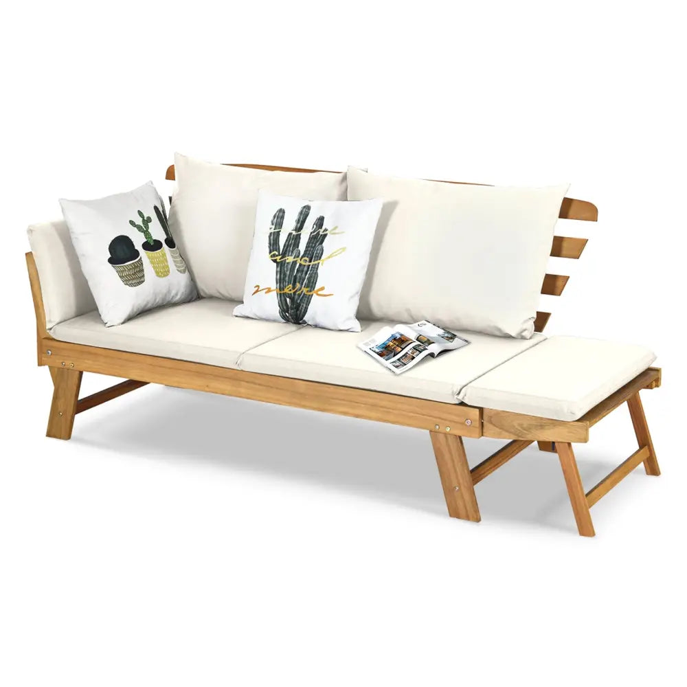 Adjustable Patio Convertible Sofa with Thick Cushion-White - White - Outdoor Benches