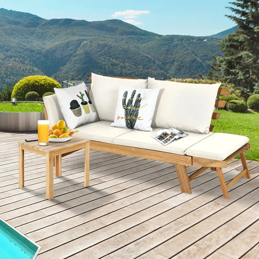 Adjustable Patio Convertible Sofa with Thick Cushion-White - White - Outdoor Benches