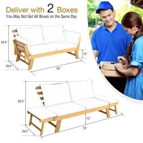 Adjustable Patio Convertible Sofa with Thick Cushion-White - White - Outdoor Benches
