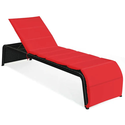 Adjustable Patio Rattan Lounge Chair with Cushions-Red - Red - Outdoor Chaise Lounges