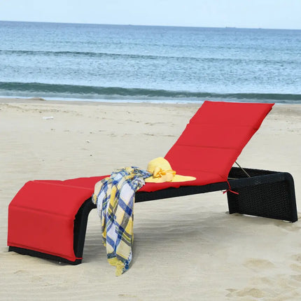 Adjustable Patio Rattan Lounge Chair with Cushions-Red - Red - Outdoor Chaise Lounges