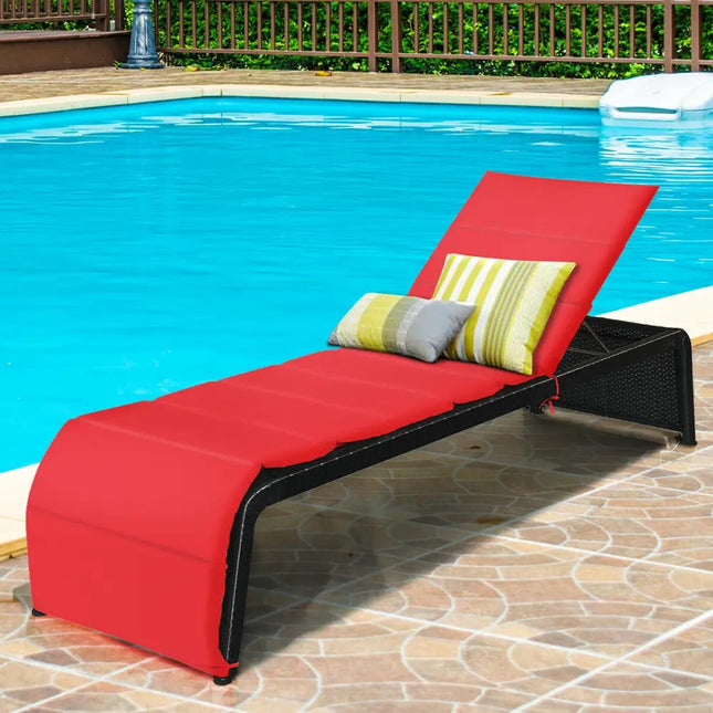 Adjustable Patio Rattan Lounge Chair with Cushions-Red - Red - Outdoor Chaise Lounges