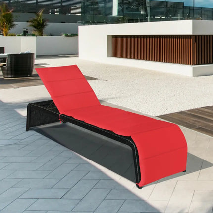 Adjustable Patio Rattan Lounge Chair with Cushions-Red - Red - Outdoor Chaise Lounges