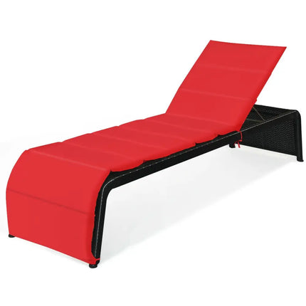 Adjustable Patio Rattan Lounge Chair with Cushions-Red - Red - Outdoor Chaise Lounges