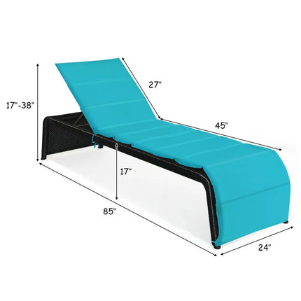 Adjustable Patio Rattan Lounge Chair with Cushions-Turquoise - Turquoise - Outdoor Chaise Lounges